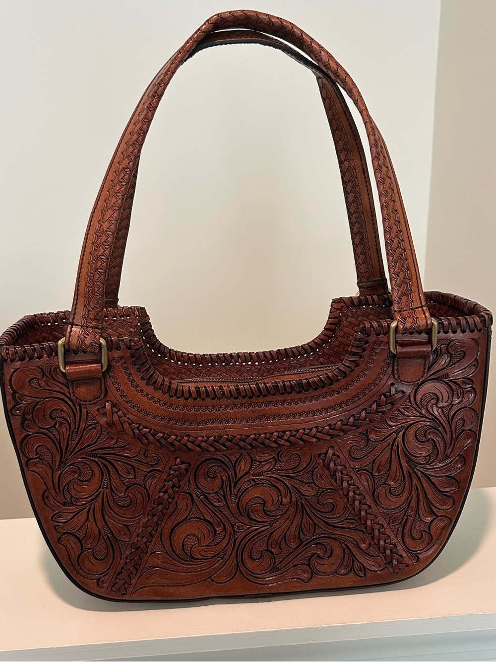 New Vilenca Hand-Tooled Leather Tote Bag - Brown - Picture 6 of 14